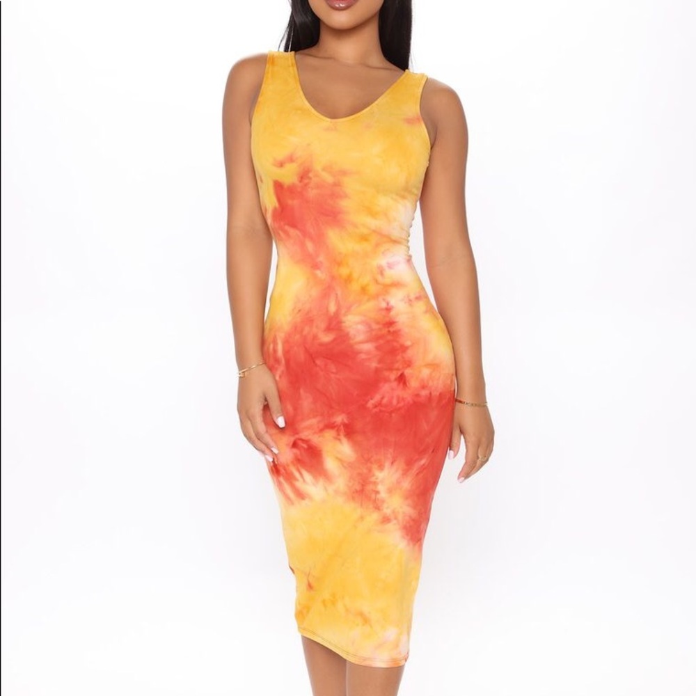 Fashion Nova Sunset Tie Dye Midi Dress - Small
